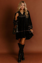 Candlelight Evening Velvet Mini Dress in Black