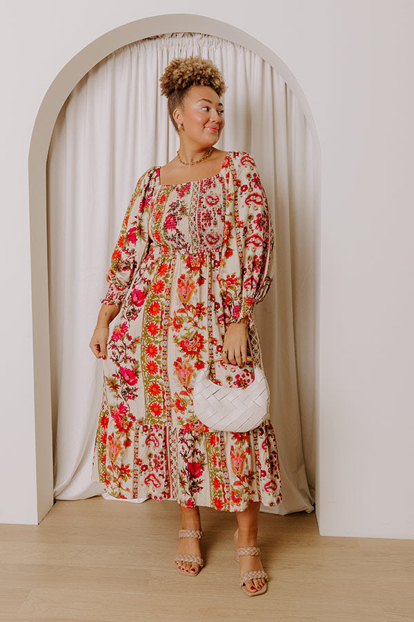 Boheme Whisper Floral Midi Dress in French Vanilla Curves