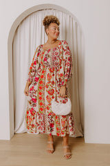Boheme Whisper Floral Midi Dress in French Vanilla Curves