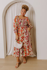 Boheme Whisper Floral Midi Dress in French Vanilla Curves