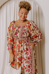 Boheme Whisper Floral Midi Dress in French Vanilla Curves