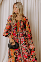 Boheme Whisper Floral Midi Dress in Black
