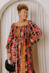 Boheme Whisper Floral Midi Dress in Black Curves
