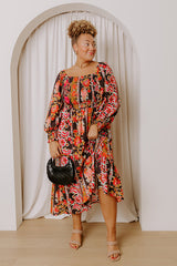Boheme Whisper Floral Midi Dress in Black Curves