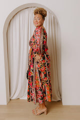 Boheme Whisper Floral Midi Dress in Black Curves