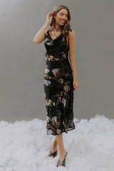 Romance In The Air Floral Velvet Burnout Midi Dress