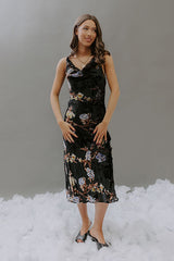 Romance In The Air Floral Velvet Burnout Midi Dress