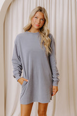 Cozy Cutie Vintage Wash Sweatshirt Mini Dress in Riverside