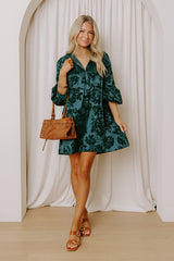 Velvet Nightfall Floral Mini Dress in Hunter Green