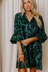 Velvet Nightfall Floral Mini Dress in Hunter Green