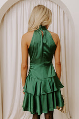 City Noir Satin Tiered Mini Dress