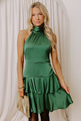City Noir Satin Tiered Mini Dress
