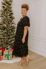 Effortless Spots Embroidered Midi Dress Curves