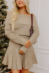 Downtown Stroll Off Shoulder Sweater Mini Dress in Light Mocha