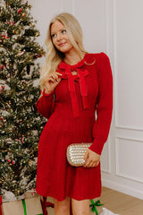 Holiday Muse Cable Knit Sweater Mini Dress in Red