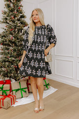 Floral Sonata Pleated Mini Dress in Black