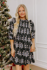 Floral Sonata Pleated Mini Dress in Black