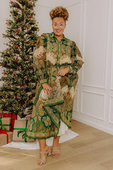 Weekend in London Paisley Button Down Midi Dress Curves