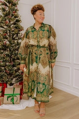 Weekend in London Paisley Button Down Midi Dress Curves