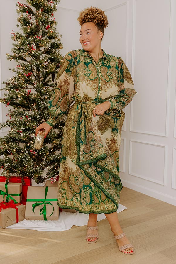Weekend in London Paisley Button Down Midi Dress Curves