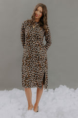 Metro Muse Knit Leopard Midi Dress
