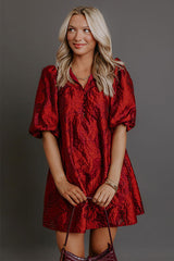 Holiday Happiness Floral Jacquard Mini Dress in Merlot