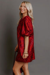 Holiday Happiness Floral Jacquard Mini Dress in Merlot