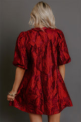 Holiday Happiness Floral Jacquard Mini Dress in Merlot