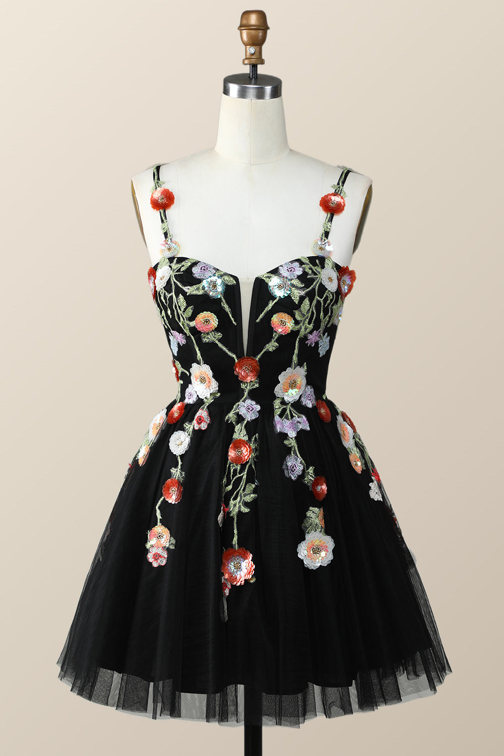Straps Green Tulle A-line Flowers Homecoming Dress