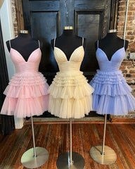 Straps Blue Tiered Ruffle Short A-line Homecoming Dress