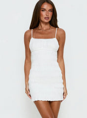 Klarena Shirred Mini Dress White