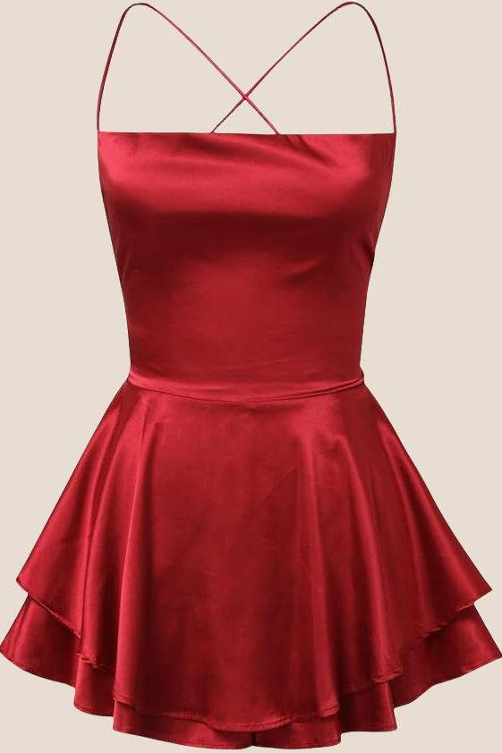 Straps Green Lace-up Back Tiered Party Dress