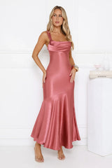 Kiss Your Crush Satin Maxi Dress Pink