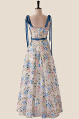 Sweetheart Blue Floral A-line Long Formal Gown