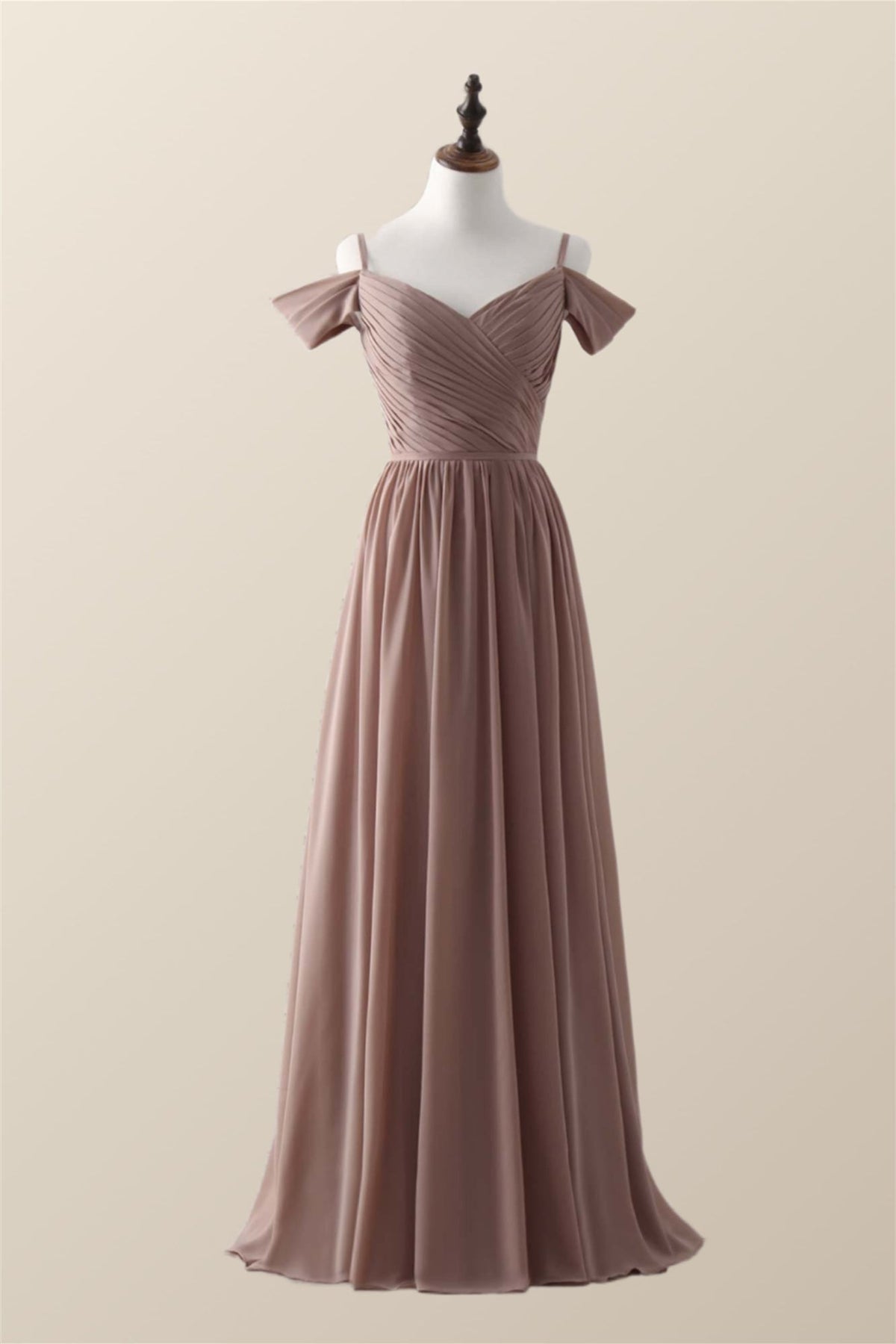 Straps Champagne Pleated Chiffon Long Bridesmaid Dress