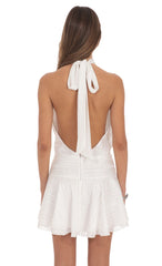 Shimmer Mock Neck Halter Dress in White