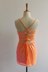 Straps Orange Sequin Tight Mini Dress