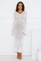 Sailing Into Sunset Knit Long Sleeve Maxi Dress White
