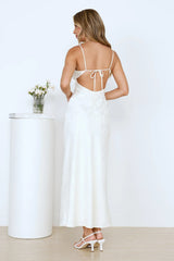 Floral Kiss Satin Maxi Dress Beige