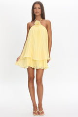 Major Crush Pleated Mini Dress Lemon