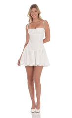 Ruched Bust Bubble Dress in White