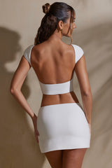 Mid-Rise Bodycon Ultra Mini Skirt with Split in White