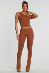 Mid Rise Modal Cashmere Blend Trousers in Chestnut Brown