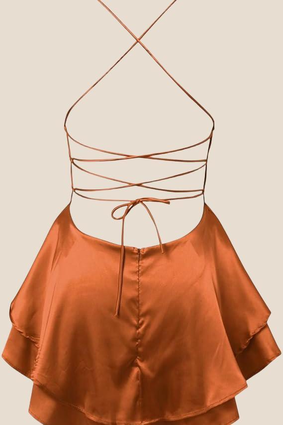 Straps Red Lace-up Back Tiered Party Dress