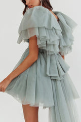 Star Power Tulle Train Mini Dress Pistachio
