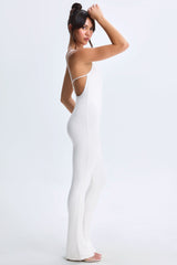 Modal Plunge Open-Back Flared Jumpsuit in White