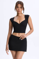 Modal Ruched Cap-Sleeve Top in Black