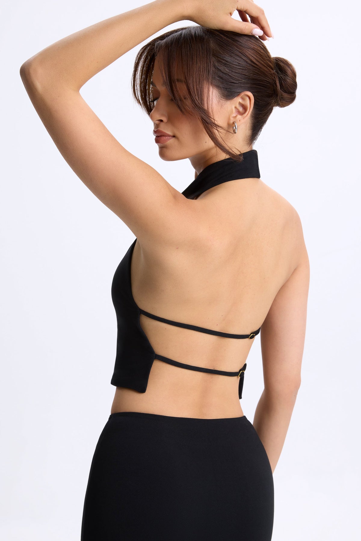 Modal Cowl-Neck Open-Back Top in Black