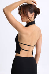 Modal Cowl-Neck Open-Back Top in Black