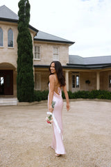 The Evangeline One Shoulder Satin Maxi Dress Pink